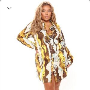 NWT- Fashion Nova Satin Shirt Dress - Size 1X